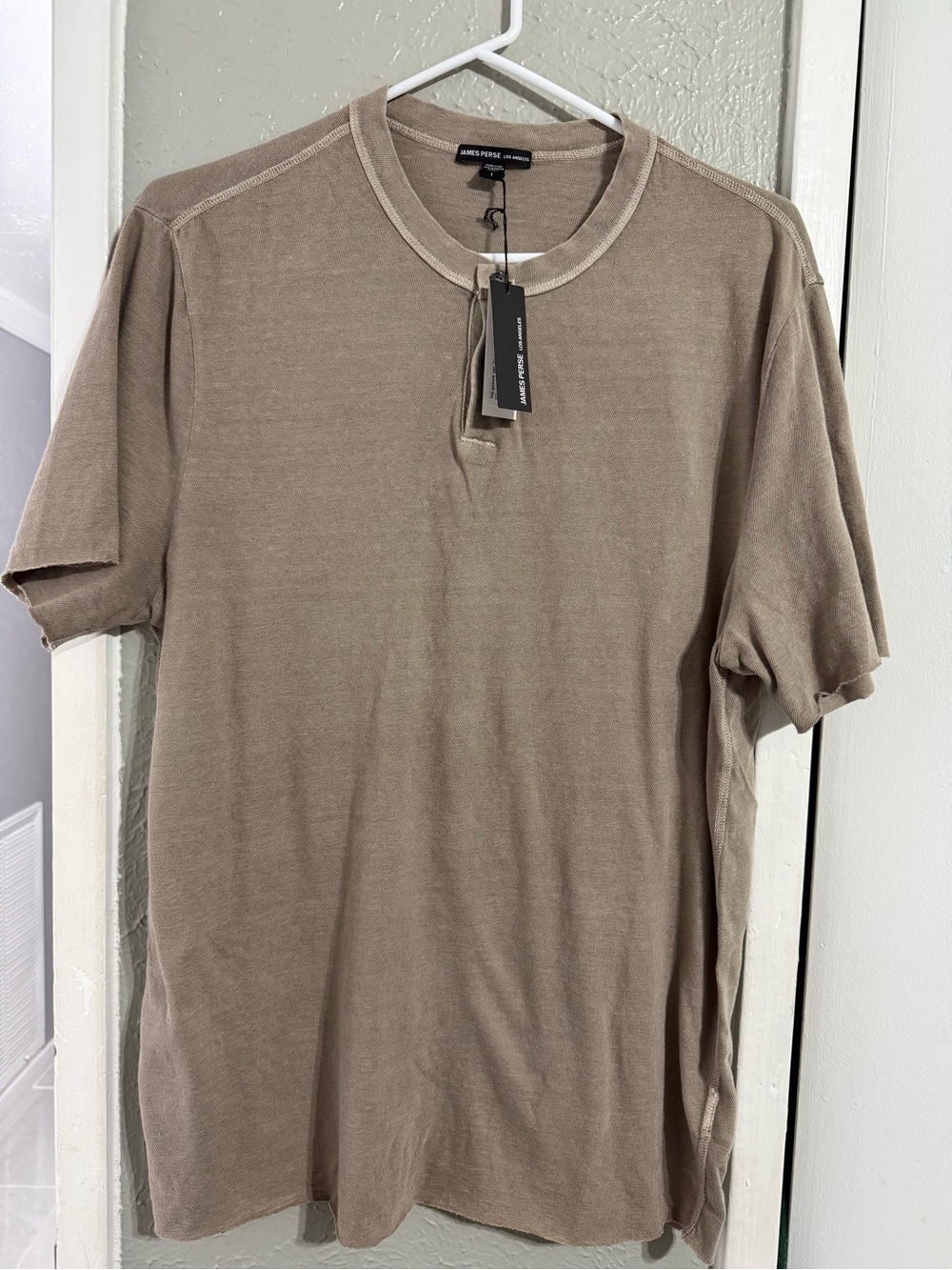 James Perse Taupe Short-Sleeve Henley Tee